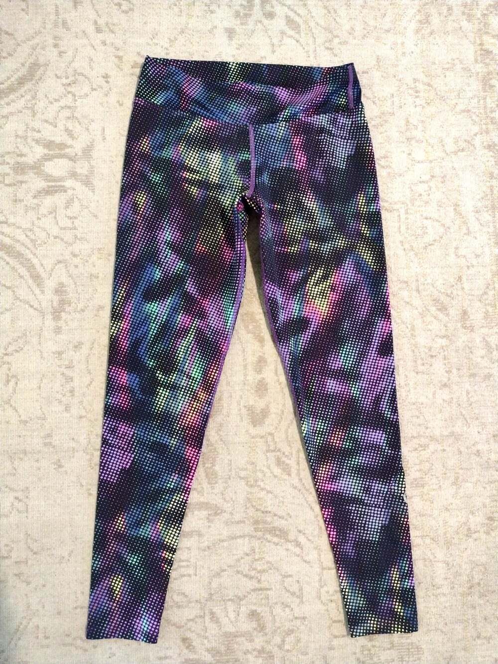 Dona Jo Leggings Womens sz 2 M/L purple Multicolor Geometric Yoga Gym Disco